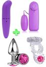 Vibrador liso bullet com vibração plug p anel peniano 4 pçs