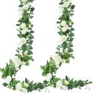 Videira de rosas artificial Sggvecsy White 4 Big Rose 5 Rose Bud