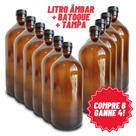 Vidro Âmbar 1 LItro 1100ml Compre 6 Gnahe 4! Growler Escuro Com Tampa Preta + Batoque Âmbar Premium