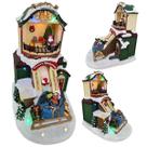 Vila Natalina Musical Natal Papai Noel Fabrica de Brinquedo Movimento Luz LED Saco de Presente Decoraçao Mesa Loja Casa