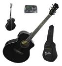 Violão Eletro Acústico modelo Folk Deviser Cutway Lx4 Bk Preto Tampo Sólido com Capa Bag Destro
