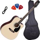 Violão Eletroacústico Aço GIANNINI GDC-1 CEQ Satin Natural + Capa + Palhetas + Cabo P10