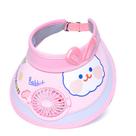 Viseira Infantil GREUS com Ventilador USB Rosa com Estampa de Desenho Animado e Proteção Solar