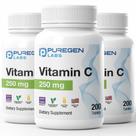Vitamina C 250mg Puregen Labs 600 Tabletas Apoyo Inmunológico