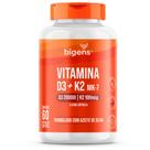 Vitamina D3 2000UI K2 MK7 100mcg, Formulado com azeite de oliva, Bigens 60 cápsulas