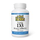 Vitamina D3 Natural Factors 2000 UI 120 cápsulas gelatinosas para suporte ósseo
