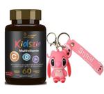 Vitamina Polivitaminico Kidszin 60 cápsulas mastigaveis + chaveiro Stitch Rosa