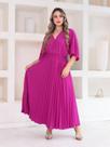 Vitoria Vestido Midi Feminino com botão Manga Curto Plissada