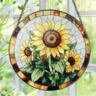 Vitral de girassol Suncatcher Pauyadu, decoração de janela de 20 cm