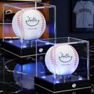 Vitrine de beisebol JupDec LED Light Memory 11x11x13cm, pacote com 2