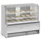 Vitrine Quente/Estufa 1,40m Linha Aurora MEQA-140 BG Branca Gelopar - Vidro Reto + 18 Bandejas + Iluminação LED