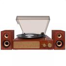 Vitrola Raveo Studio Plus Maple Toca-Discos com Par de Alto Falantes Radio FM Bluetooth USB Saída Auxiliar Marrom Bivolt