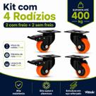 Vittak Kit 4 Rodinhas Rodízios Giratórios Borracha 400kg com Freio Reforçado para Móveis Pesados Vittak Kit 4 Rodinhas Rodízios Giratórios Borracha 400kg com Freio Reforçado para Móveis Pesados