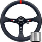 Volante Esportivo Lotse Dakar Couro Haste Preta Tarja Vermelha Design Exclusivo Com Cubo Adaptador