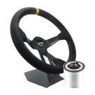 Volante Esportivo Lotse Wrc Camurça Tarja Amarela Haste Preta Com Cubo Adaptador