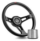 Volante Esportivo Lowv Bombardier Couro Preto Tarja Vermelha Com Cubo Adaptador
