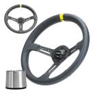 Volante Esportivo Lowv Colt Couro Tarja Amarela 3 Rasgos Diâmetro 340mm Profundidade 72mm
