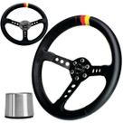 Volante Esportivo Lowv Euro Couro Haste Preta 9 Furos Diâmetro 340mm Profundidade 72mm