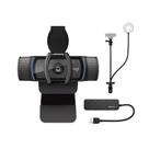 Webcam Logitech C920S Pro HD com Suporte, Luz de Anel e Hub USB 4 Portas