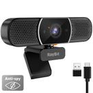 Webcam RayBit 2K HD USB C com microfone e alto-falante e capa de privacidade