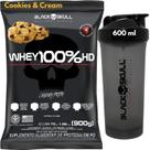 Whey Protein 100% HD REFIL + Coqueteleira 600ml - Kit Black Skull Whey Isolado Concentrado Hidrolisado + Shakeira 600ml