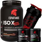 Whey Protein ISO X, Creatina 100g, Pré Treino Limão 100g, Coqueteleira_Espartanos