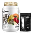 Whey Protein Special Flavor 840g e Creatina 1kg Kit Academia Hipertrofia e Crescimento Muscular