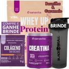 Whey Protein UP SANAVITA 3W Isolado Concentrado Hidrolisado + Creatina Monohidratada 100g + Coqueteleira - Kit Suplemento de Proteína