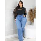 Wide Leg Pantalona Jeans Plus Size Feminina cintura alta riscos
