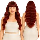 Wig Aceita Fonte de Calor Super Natural Ondulada Borgonha com Franja