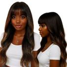 Wig Ondas Naturais Peruca com Franja 70cm Premium Com Mechas Mel