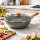 Wok Antiaderente 28cm com Tampa Vidro Temperado Fundo Triplo Indução 4,15L Mimo Style