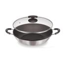 Wok Antiaderente Com Alças E Tampa 30 Cm - Escovado