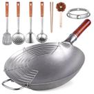 Wok Teewe em aço carbono tradicional martelado à mão 34cm