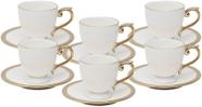 WOLFF Jogo Conjunto 6 Xícaras de Café de Porcelana Luxo com Pires Paddy Branco e Dourado 90ml WOLFF Jogo Conjunto 6 Xícaras de Café de Porcelana Luxo com Pires Paddy Branco e Dourado 90ml