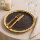WOLFF - Prato Raso de Porcelana Dubai Preto e Dourado 25cm x 2cm