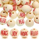 Wood Beads Yookeer, 2 cm, 100 unidades, palavras de Natal, faça você mesmo