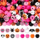 Wooden Beads Whaline Halloween, 235 unidades para artesanato de bricolage, rosa-laranja