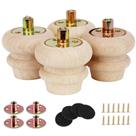 Wooden Bun Feet Txcucc 2", conjunto de pernas de móveis inacabados, 4