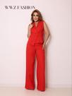 Wwz Fashion- Conjunto Feminino Calça Pantalona e Colete com detalhe de Botão Luis Twill 91102