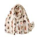 Xale Feminino Aconchegante Com Estampa De Cachorro Dachshund E Gato, Viscose 180x90cm, Detalhe De