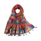 Xale Feminino De Algodão E Viscose 180x90cm Com Borlas, Estampa Floral, Moda Praia, Proteção Solar,