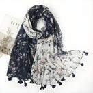 Xale Feminino Vintage Floral - Algodão e Linho com Franjas - 180x90cm