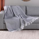 Xale para Sofá Manta Grid Jacquard com Franja