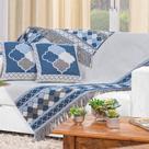 Xale sofá Jacquard Rústico Corinto 5pç - 60% Algodão 40% Poliéster - Azul