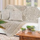 Xale sofá Jacquard Rústico Corinto 5pç - 60% Algodão 40% Poliéster - Caqui