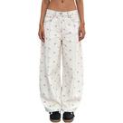 XBTCLXEBCO Calça Jeans Feminina Poá Y2K Estampada Cintura Alta Pantalona Denim Vintage Elástica Boyfriend Anos 90 Streetwear (Rosa Claro, G)