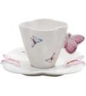 Xicara Avulsa 100ml Café Borboletas Porcelana Com Pires Branco