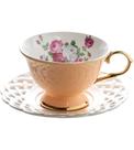 Xícara Avulsa Para Chá 200ml com Pires Mon Désir Em New Bone China Com Filado Dourado
