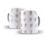 Xícara Branca Porcelana Sinais Libras + Caixinha